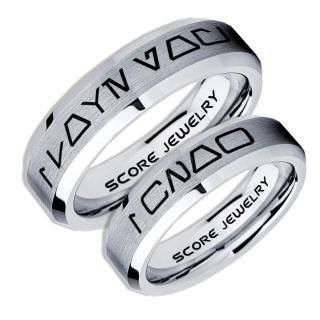 Aurebesh Rings, 2 Piece Couple Set Star Wars Rings, Star Wars Wedding Bands, I Love You I Know Ring, Silver Aurebesh Wedding Rings, Silver Tungsten Bands, Aurebesh Wedding Bands