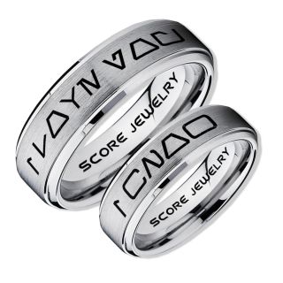 Aurebesh Rings, 2 Piece Couple Set Star Wars Rings, Star Wars Wedding Bands, I Love You I Know Ring, Silver Aurebesh Wedding Rings, Silver Tungsten Bands, Aurebesh Wedding Bands