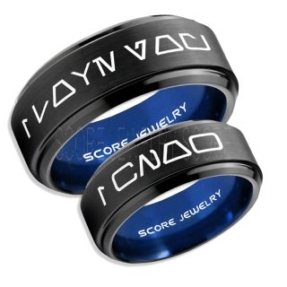 Aurebesh Rings, 2 Piece Couple Set Star Wars Rings, Star Wars Wedding Bands, I Love You I Know Ring, Black Aurebesh Wedding Rings, Black Tungsten Bands, Aurebesh Wedding Bands