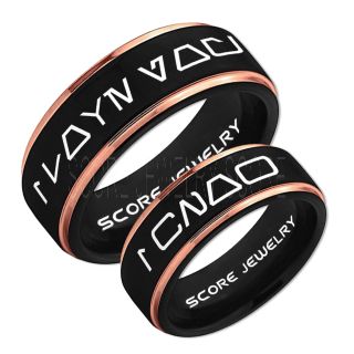 Aurebesh Rings, 2 Piece Couple Set Star Wars Rings, Star Wars Wedding Bands, I Love You I Know Ring, Black Aurebesh Wedding Rings, Black Tungsten Bands, Aurebesh Wedding Bands