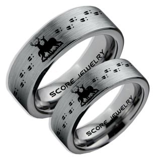 2 Piece Couple Set Buck and Doe Rings, Buck and Doe Rings, Silver Tungsten Rings, Silver Wedding Bands, Buck and Doe Bands, Buck and Doe Wedding Bands, Hunting Wedding Bands