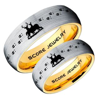 2 Piece Couple Set Buck and Doe Rings, Buck and Doe Rings, Silver Tungsten Rings, Silver Wedding Bands, Buck and Doe Bands, Buck and Doe Wedding Bands, Hunting Wedding Bands