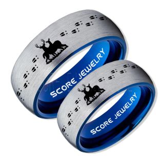 2 Piece Couple Set Buck and Doe Rings, Buck and Doe Rings, Silver Tungsten Rings, Silver Wedding Bands, Buck and Doe Bands, Buck and Doe Wedding Bands, Hunting Wedding Bands