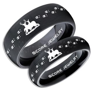 2 Piece Couple Set Buck and Doe Rings, Buck and Doe Rings, Black Tungsten Rings, Black Wedding Bands, Buck and Doe Bands, Buck and Doe Wedding Bands, Hunting Wedding Bands