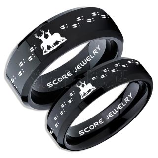 2 Piece Couple Set Buck and Doe Rings, Buck and Doe Rings, Black Tungsten Rings, Black Wedding Bands, Buck and Doe Bands, Buck and Doe Wedding Bands, Hunting Wedding Bands