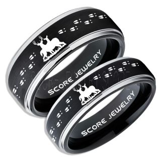 2 Piece Couple Set Buck and Doe Rings, Buck and Doe Rings, Black Tungsten Rings, Black Wedding Bands, Buck and Doe Bands, Buck and Doe Wedding Bands, Hunting Wedding Bands