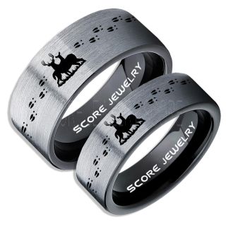 2 Piece Couple Set Buck and Doe Rings, Buck and Doe Rings, Silver Tungsten Rings, Silver Wedding Bands, Buck and Doe Bands, Buck and Doe Wedding Bands, Hunting Wedding Bands