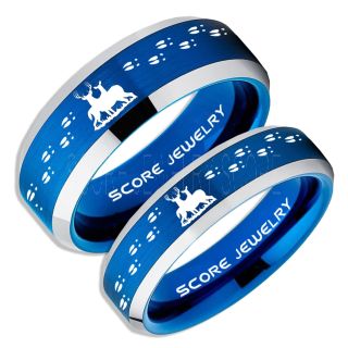 2 Piece Couple Set Buck and Doe Rings, Buck and Doe Rings, Blue Tungsten Rings, Blue Wedding Bands, Buck and Doe Bands, Buck and Doe Wedding Bands, Hunting Wedding Bands