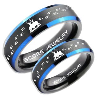 2 Piece Couple Set Buck and Doe Rings, Buck and Doe Rings, Black Tungsten Rings, Black Wedding Bands, Buck and Doe Bands, Buck and Doe Wedding Bands, Hunting Wedding Bands