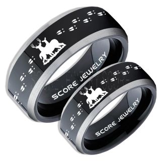 2 Piece Couple Set Buck and Doe Rings, Buck and Doe Rings, Black Tungsten Rings, Black Wedding Bands, Buck and Doe Bands, Buck and Doe Wedding Bands, Hunting Wedding Bands