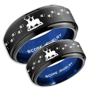 2 Piece Couple Set Buck and Doe Rings, Buck and Doe Rings, Black Tungsten Rings, Black Wedding Bands, Buck and Doe Bands, Buck and Doe Wedding Bands, Hunting Wedding Bands