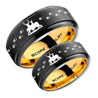 2 Piece Couple Set Buck and Doe Rings, Buck and Doe Rings, Black Tungsten Rings, Black Wedding Bands, Buck and Doe Bands, Buck and Doe Wedding Bands, Hunting Wedding Bands