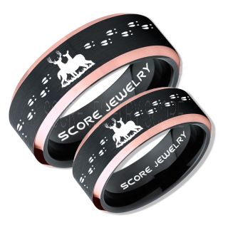 2 Piece Couple Set Buck and Doe Rings, Buck and Doe Rings, Black Tungsten Rings, Black Wedding Bands, Buck and Doe Bands, Buck and Doe Wedding Bands, Hunting Wedding Bands