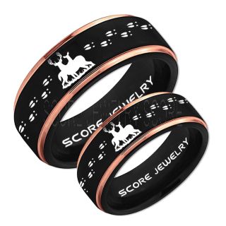 2 Piece Couple Set Buck and Doe Rings, Buck and Doe Rings, Black Tungsten Rings, Black Wedding Bands, Buck and Doe Bands, Buck and Doe Wedding Bands, Hunting Wedding Bands