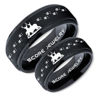 2 Piece Couple Set Buck and Doe Rings, Buck and Doe Rings, Black Tungsten Rings, Black Wedding Bands, Buck and Doe Bands, Buck and Doe Wedding Bands, Hunting Wedding Bands