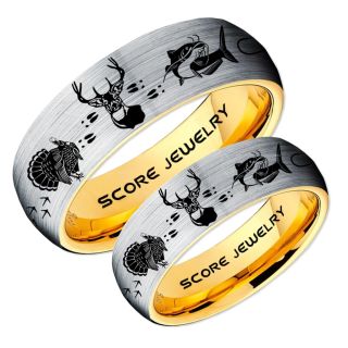 Wild Turkey Rings, 2 Piece Couple Set Catfish Rings, Deer Hunting Rings, Catfish Fishing Rings, Fishing Rings, Silver Tungsten Rings, Silver Wedding Bands, Hunting Rings, Fish Hooks Wedding Bands, Deer Tracks Rings, Christian Cross Rings