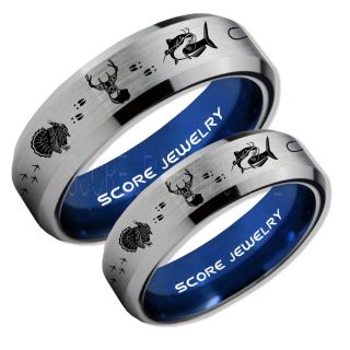 Wild Turkey Rings, 2 Piece Couple Set Catfish Rings, Deer Hunting Rings, Catfish Fishing Rings, Fishing Rings, Silver Tungsten Rings, Silver Wedding Bands, Hunting Rings, Fish Hooks Wedding Bands, Deer Tracks Rings, Christian Cross Rings