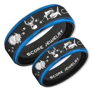 Wild Turkey Rings, 2 Piece Couple Set Catfish Rings, Deer Hunting Rings, Catfish Fishing Rings, Fishing Rings, Black Tungsten Rings, Black Wedding Bands, Hunting Rings, Fish Hooks Wedding Bands, Deer Tracks Rings, Christian Cross Rings