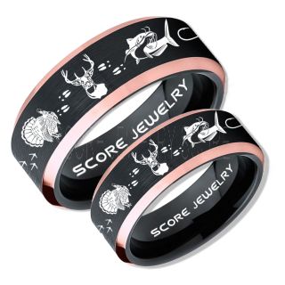 Wild Turkey Rings, 2 Piece Couple Set Catfish Rings, Deer Hunting Rings, Catfish Fishing Rings, Fishing Rings, Black Tungsten Rings, Black Wedding Bands, Hunting Rings, Fish Hooks Wedding Bands, Deer Tracks Rings, Christian Cross Rings