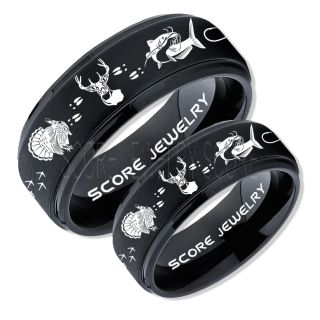 Wild Turkey Rings, 2 Piece Couple Set Catfish Rings, Deer Hunting Rings, Catfish Fishing Rings, Fishing Rings, Black Tungsten Rings, Black Wedding Bands, Hunting Rings, Fish Hooks Wedding Bands, Deer Tracks Rings, Christian Cross Rings