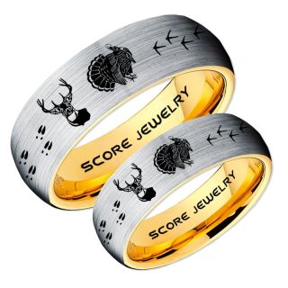 Wild Turkey Rings, 2 Piece Couple Set Turkey Rings, Deer Hunting Rings, Turkey Hunting Rings, Fishing Rings, Silver Tungsten Rings, Silver Wedding Bands, Hunting Rings, Deer Hunting Wedding Bands, Deer Tracks Rings