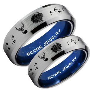 Wild Turkey Rings, 2 Piece Couple Set Turkey Rings, Deer Hunting Rings, Turkey Hunting Rings, Fishing Rings, Silver Tungsten Rings, Silver Wedding Bands, Hunting Rings, Deer Hunting Wedding Bands, Deer Tracks Rings