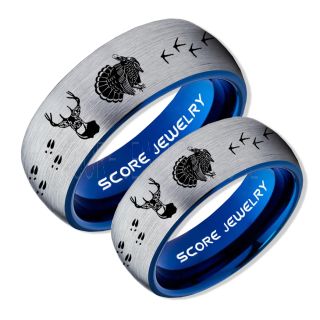 Wild Turkey Rings, 2 Piece Couple Set Turkey Rings, Deer Hunting Rings, Turkey Hunting Rings, Fishing Rings, Silver Tungsten Rings, Silver Wedding Bands, Hunting Rings, Deer Hunting Wedding Bands, Deer Tracks Rings