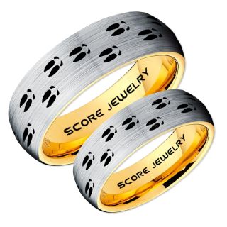 Deer Hunting Rings, 2 Piece Couple Set Deer Hunting Wedding Rings, Deer Wedding Bands, Deer Tracks Rings, Deer Tracks Silver Tungsten Rings, Silver Wedding Bands, Hunting Rings, Outdoorsman Wedding Bands
