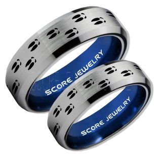 Deer Hunting Rings, 2 Piece Couple Set Deer Hunting Wedding Rings, Deer Wedding Bands, Deer Tracks Rings, Deer Tracks Silver Tungsten Rings, Silver Wedding Bands, Hunting Rings, Outdoorsman Wedding Bands