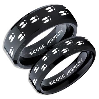 Deer Hunting Rings, 2 Piece Couple Set Deer Hunting Wedding Rings, Deer Wedding Bands, Deer Tracks Rings, Deer Tracks Black Tungsten Rings, Black Wedding Bands, Hunting Rings, Outdoorsman Wedding Bands