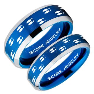 Deer Hunting Rings, 2 Piece Couple Set Deer Hunting Wedding Rings, Deer Wedding Bands, Deer Tracks Rings, Deer Tracks Blue Tungsten Rings, Blue Wedding Bands, Hunting Rings, Outdoorsman Wedding Bands