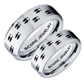 Deer Hunting Rings, 2 Piece Couple Set Deer Hunting Wedding Rings, Deer Wedding Bands, Deer Tracks Rings, Deer Tracks Silver Tungsten Rings, Silver Wedding Bands, Hunting Rings, Outdoorsman Wedding Bands