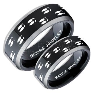 Deer Hunting Rings, 2 Piece Couple Set Deer Hunting Wedding Rings, Deer Wedding Bands, Deer Tracks Rings, Deer Tracks Black Tungsten Rings, Black Wedding Bands, Hunting Rings, Outdoorsman Wedding Bands
