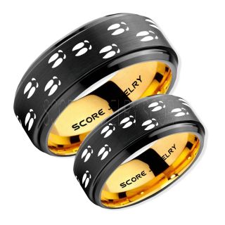 Deer Hunting Rings, 2 Piece Couple Set Deer Hunting Wedding Rings, Deer Wedding Bands, Deer Tracks Rings, Deer Tracks Black Tungsten Rings, Black Wedding Bands, Hunting Rings, Outdoorsman Wedding Bands