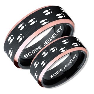 Deer Hunting Rings, 2 Piece Couple Set Deer Hunting Wedding Rings, Deer Wedding Bands, Deer Tracks Rings, Deer Tracks Black Tungsten Rings, Black Wedding Bands, Hunting Rings, Outdoorsman Wedding Bands