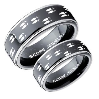 Deer Hunting Rings, 2 Piece Couple Set Deer Hunting Wedding Rings, Deer Wedding Bands, Deer Tracks Rings, Deer Tracks Black Tungsten Rings, Black Wedding Bands, Hunting Rings, Outdoorsman Wedding Bands