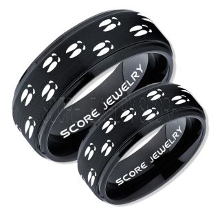 Deer Hunting Rings, 2 Piece Couple Set Deer Hunting Wedding Rings, Deer Wedding Bands, Deer Tracks Rings, Deer Tracks Black Tungsten Rings, Black Wedding Bands, Hunting Rings, Outdoorsman Wedding Bands