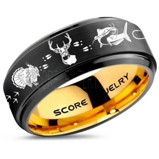 Wild Turkey Ring, Catfish Ring, Deer Hunting Ring, Catfish Fishing Ring, Fishing Ring, Black Tungsten Ring, Black Wedding Band, Hunting Ring, Fish Hooks Wedding Band, Deer Tracks Ring, Christian Cross Ring