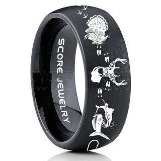 Wild Turkey Ring, Catfish Ring, Deer Hunting Ring, Catfish Fishing Ring, Fishing Ring, Black Tungsten Ring, Black Wedding Band, Hunting Ring, Fish Hooks Wedding Band, Deer Tracks Ring, Christian Cross Ring