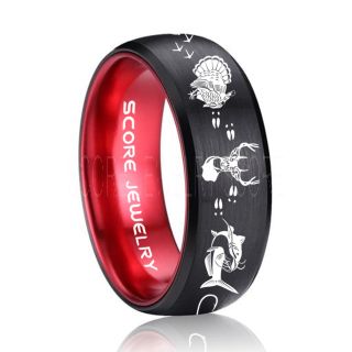 Wild Turkey Ring, Catfish Ring, Deer Hunting Ring, Catfish Fishing Ring, Fishing Ring, Black Tungsten Ring, Black Wedding Band, Hunting Ring, Fish Hooks Wedding Band, Deer Tracks Ring, Christian Cross Ring