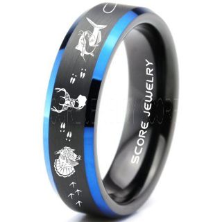 Wild Turkey Ring, Catfish Ring, Deer Hunting Ring, Catfish Fishing Ring, Fishing Ring, Black Tungsten Ring, Black Wedding Band, Hunting Ring, Fish Hooks Wedding Band, Deer Tracks Ring, Christian Cross Ring
