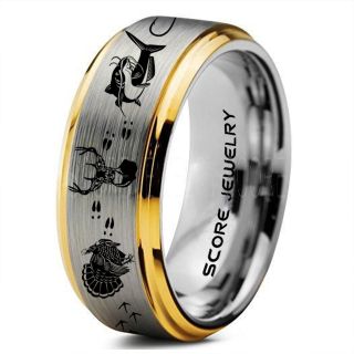 Wild Turkey Ring, Catfish Ring, Deer Hunting Ring, Catfish Fishing Ring, Fishing Ring, Silver Tungsten Ring, Silver Wedding Band, Hunting Ring, Fish Hooks Wedding Band, Deer Tracks Ring, Christian Cross Ring