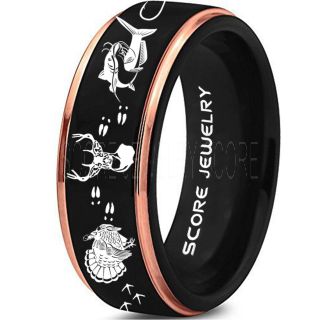 Wild Turkey Ring, Catfish Ring, Deer Hunting Ring, Catfish Fishing Ring, Fishing Ring, Black Tungsten Ring, Black Wedding Band, Hunting Ring, Fish Hooks Wedding Band, Deer Tracks Ring, Christian Cross Ring