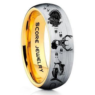 Wild Turkey Ring, Catfish Ring, Deer Hunting Ring, Catfish Fishing Ring, Fishing Ring, Silver Tungsten Ring, Silver Wedding Band, Hunting Ring, Fish Hooks Wedding Band, Deer Tracks Ring, Christian Cross Ring