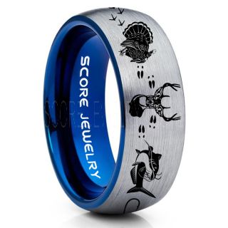 Wild Turkey Ring, Catfish Ring, Deer Hunting Ring, Catfish Fishing Ring, Fishing Ring, Silver Tungsten Ring, Silver Wedding Band, Hunting Ring, Fish Hooks Wedding Band, Deer Tracks Ring, Christian Cross Ring