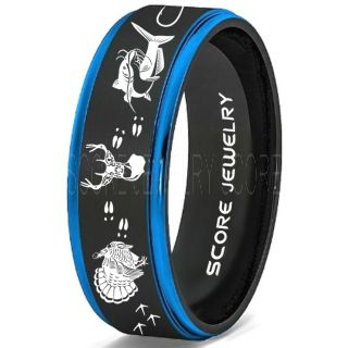 Wild Turkey Ring, Catfish Ring, Deer Hunting Ring, Catfish Fishing Ring, Fishing Ring, Black Tungsten Ring, Black Wedding Band, Hunting Ring, Fish Hooks Wedding Band, Deer Tracks Ring, Christian Cross Ring