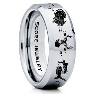 Wild Turkey Ring, Catfish Ring, Deer Hunting Ring, Catfish Fishing Ring, Fishing Ring, Silver Tungsten Ring, Silver Wedding Band, Hunting Ring, Fish Hooks Wedding Band, Deer Tracks Ring, Christian Cross Ring