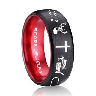 Catfish Ring, Deer Hunting Ring, Catfish Fishing Ring, Fishing Ring, Black Tungsten Ring, Black Wedding Band, Hunting Ring, Fish Hooks Wedding Band, Deer Tracks Ring, Christian Cross Ring