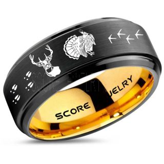 Wild Turkey Ring, Turkey Tracks Rings, Deer Hunting Ring, Fishing Ring, Black Tungsten Ring, Black Wedding Band, Hunting Ring, Deer Hunting Wedding Band, Deer Tracks Ring