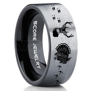 Wild Turkey Ring, Turkey Tracks Rings, Deer Hunting Ring, Fishing Ring, Silver Tungsten Ring, Silver Wedding Band, Hunting Ring, Deer Hunting Wedding Band, Deer Tracks Ring